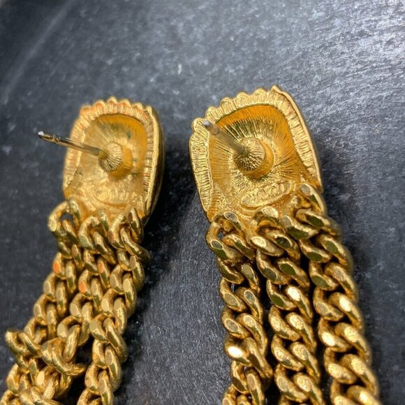 AVON Gold Tone Shell Dangling Chain Stud Earrings - Picture 5 of 7